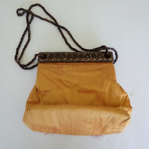 Mary Frances Yellow Beaded Feather Handbag Chain Strap - Picture 2 of 5